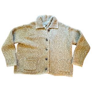 ROYAL ROBBINS Cardigan Sweater Womens Large Chunky Knit Green Cotton Wool Blend